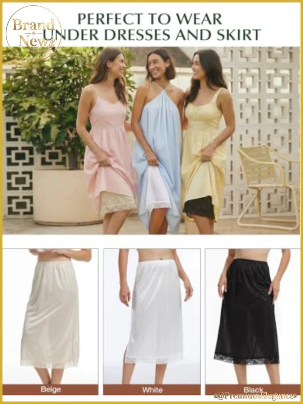 Women's Half Slip A-Line Lace Trim Mini Underskirt Silky Polyester